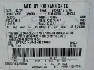2009 Ford F-150 STX with VIN 1FTRX14W49KB53098, listed as a Copart auction lot 45272615 with 300,694 mi miles and Clean Title. Bid and sale history available at carsss.com. Image 12.