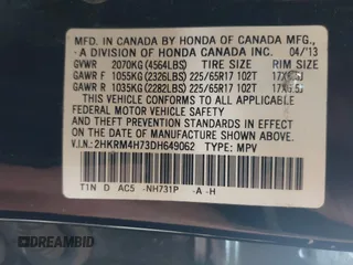 2013 Honda CR-V EX-L с VIN 2HKRM4H73DH649062, выставлен на аукционе IAAI как лот 42587209 с пробегом 91 732 миль миль и . История ставок и продаж доступна на DreamBid. Изображение 9.
