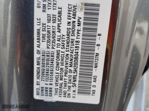 2013 Honda Odyssey LX with VIN 5FNRL5H20DB041818, listed as a Copart auction lot 50827075 with 132,475 mi miles and Salvage Title. Bid and sale history available at carsss.com. Image 14.