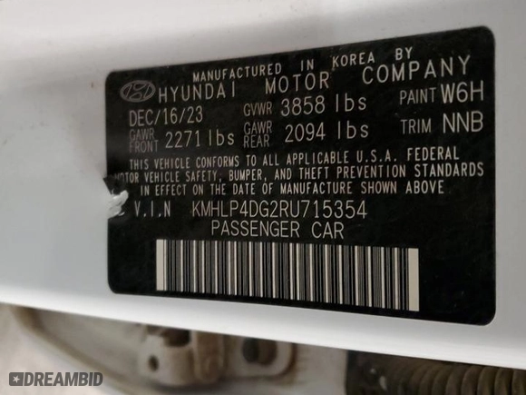2024 Hyundai Elantra Limited with VIN KMHLP4DG2RU715354, listed as a Copart auction lot 77760384 with 10,554 mi miles and Salvage Title. Bid and sale history available at carsss.com. Image 12.