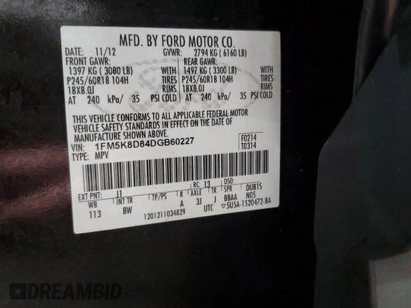 2013 Ford Explorer XLT with VIN 1FM5K8D84DGB60227, listed as a Copart auction lot 52698285 with 133,871 mi miles and Salvage Title. Bid and sale history available at DreamBid. Image 14.