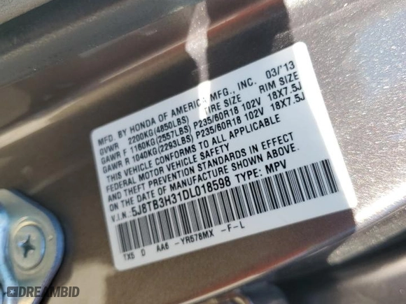 2013 Acura RDX with VIN 5J8TB3H31DL018598, listed as a Copart auction lot 79208674 with 120,513 mi miles and Salvage Title. Bid and sale history available at carsss.com. Image 14.