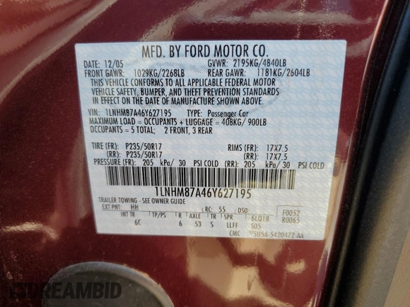 2006 Lincoln LS Sport z VIN 1LNHM87A46Y627195, wystawiony jako Copart lot #52244295 z przebiegiem 104 267 mil mil oraz Czysty tytuł • Clean title. Historia ofert i sprzedaży dostępna na DreamBid. Obrazek 12.