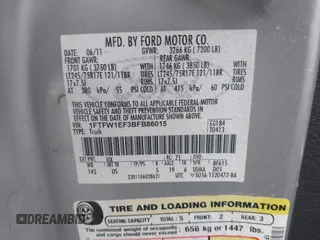 2011 Ford F-150 XL with VIN 1FTFW1EF3BFB86015, listed as a IAAI auction lot 41971442 with 224,360 mi miles. Bid and sale history available at carsss.com. Image 9.
