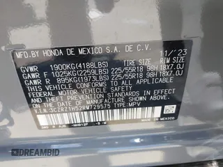 2024 Honda HR-V Sport with VIN 3CZRZ1H52RM729575, listed as a IAAI auction lot 42360144 with 10,906 mi miles and . Bid and sale history available at DreamBid. Image 9.