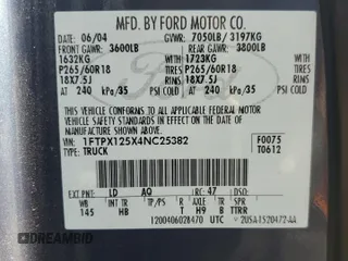 2004 Ford F-150 XL with VIN 1FTPX125X4NC25382, listed as a Copart auction lot 53637635 with 254,328 mi miles and Salvage Title. Bid and sale history available at DreamBid. Image 12.