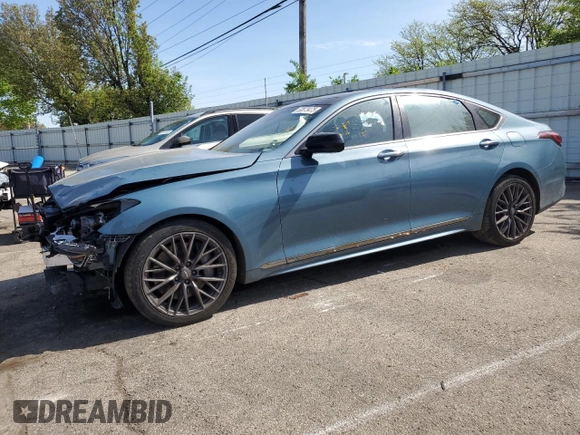 2018 Genesis G80 Sport with VIN KMHGN4JB0JU225029, listed as a Copart auction lot 53873475 with 93,213 mi miles and Salvage title. Bid and sale history available at DreamBid. Image 1.