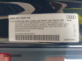 2022 Audi A4 Premium z VIN WAUABAF45NA011914, wystawiony jako IAAI lot #42210116 z przebiegiem 38 404 mil mil oraz . Historia ofert i sprzedaży dostępna na DreamBid. Obrazek 9.