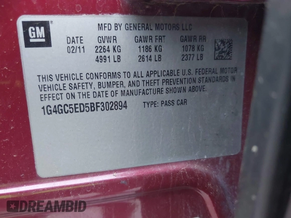 2011 Buick LaCrosse CXL с VIN 1G4GC5ED5BF302894, выставлен на аукционе IAAI как лот 42671033 с пробегом 167 131 миль миль и . История ставок и продаж доступна на DreamBid. Изображение 9.
