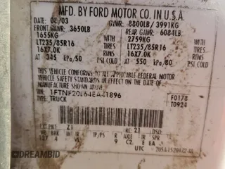 2004 Ford F-250 XL с VIN 1FTNF20L64EA41896, выставлен на аукционе Copart как лот 52894005 с пробегом 384 137 миль миль и Списание • Salvage title. История ставок и продаж доступна на DreamBid. Изображение 13.