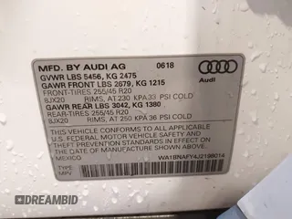 2018 Audi Q5 Premium Plus with VIN WA1BNAFY4J2198014, listed as a IAAI auction lot 41888388 with 141,924 mi miles. Bid and sale history available at carsss.com. Image 9.