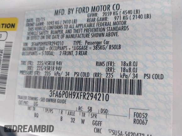 2015 Ford Fusion SE z VIN 3FA6P0H9XFR294210, wystawiony jako IAAI lot #42187211 z przebiegiem 171 326 mil mil oraz . Historia ofert i sprzedaży dostępna na DreamBid. Obrazek 9.
