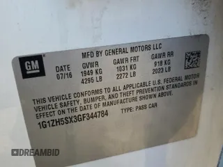 2016 Chevrolet Malibu Premier with VIN 1G1ZH5SX3GF344784, listed as a Copart auction lot 53938205 with 202,232 mi miles and Clean Title. Bid and sale history available at DreamBid. Image 12.