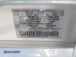 2021 Nissan Sentra SV with VIN 3N1AB8CV9MY261758, listed as a IAAI auction lot 39798014 with 43,035 mi miles and . Bid and sale history available at DreamBid. Image 9.