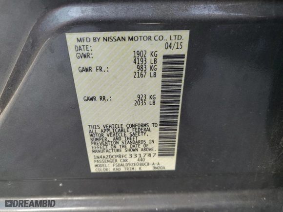 2015 Nissan LEAF SL with VIN 1N4AZ0CP8FC331747, listed as a Copart auction lot 44570235 with 74,955 mi miles and Salvage Title. Bid and sale history available at carsss.com. Image 13.