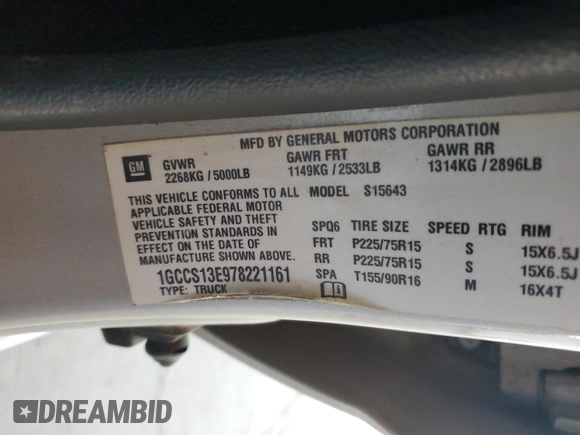 2007 Chevrolet Colorado 2LT with VIN 1GCCS13E978221161, listed as a Copart auction lot 55866045 with 181,367 mi miles and Clean Title. Bid and sale history available at DreamBid. Image 12.