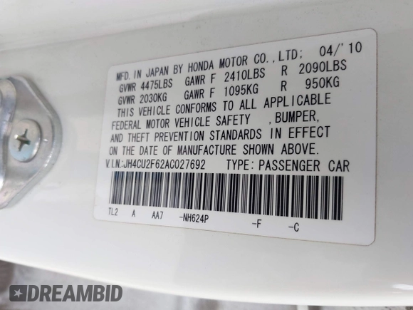 2010 Acura TSX z VIN JH4CU2F62AC027692, wystawiony jako IAAI lot #42223715 z przebiegiem 154 948 mil mil oraz . Historia ofert i sprzedaży dostępna na DreamBid. Obrazek 9.