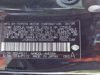 2008 Toyota Prius with VIN JTDKB20U183443026, listed as a IAAI auction lot 41760476 with 287,610 mi miles. Bid and sale history available at carsss.com. Image 9.