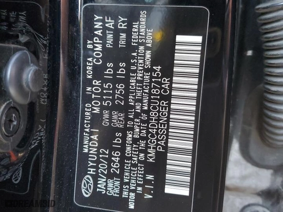 2012 Hyundai Genesis 5.0L with VIN KMHGC4DH8CU187154, listed as a Copart auction lot 84643684 with 0 mi miles and Salvage Title. Bid and sale history available at carsss.com. Image 12.
