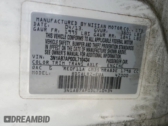 2013 Nissan Sentra FE+ S with VIN 3N1AB7AP0DL710434, listed as a Copart auction lot 44139275 with 150,933 mi miles and Clean Title. Bid and sale history available at DreamBid. Image 12.