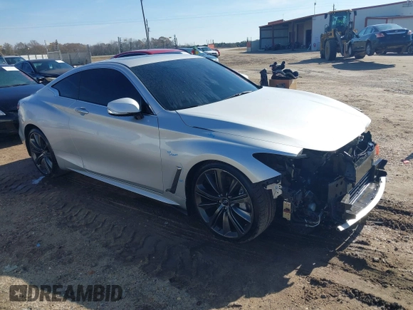 2018 Infiniti Q60 Luxe with VIN JN1EV7EK2JM340015, listed as a IAAI auction lot 41240379 with 115,040 mi miles and . Bid and sale history available at carsss.com. Image 1.