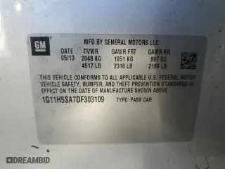 2013 Chevrolet Malibu LTZ with VIN 1G11H5SA7DF303109, listed as a Copart auction lot 42420305 with 204,200 mi miles and Salvage Title. Bid and sale history available at carsss.com. Image 12.