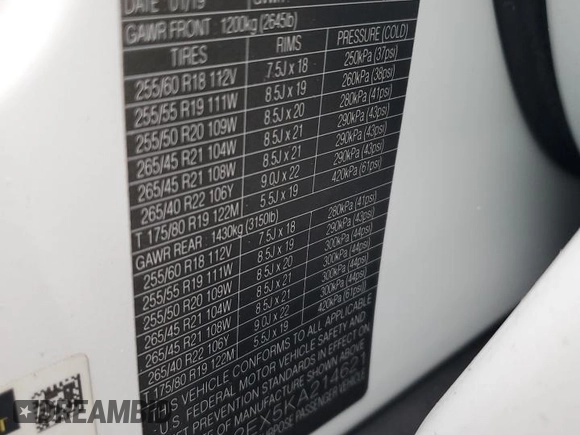 2019 Land Rover Range Rover Velar with VIN SALYA2EX5KA214621, listed as a Copart auction lot 45484305 with 127,739 mi miles and Salvage title. Bid and sale history available at DreamBid. Image 14.