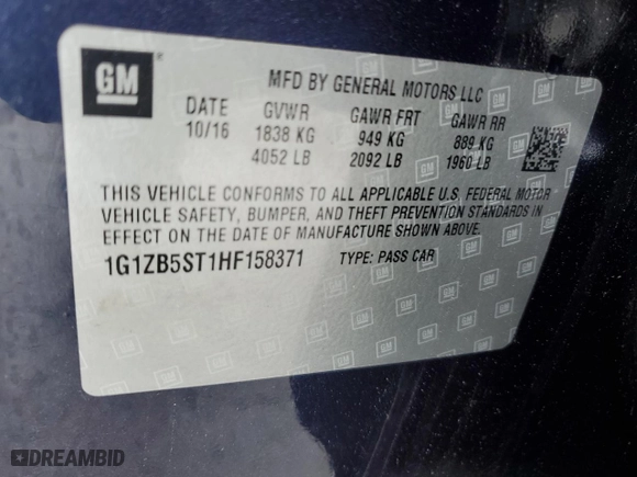 2017 Chevrolet Malibu LS with VIN 1G1ZB5ST1HF158371, listed as a Copart auction lot 51099275 with 119,003 mi miles and Salvage Title. Bid and sale history available at carsss.com. Image 12.