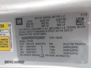 2015 Chevrolet Silverado 1500 Work Truck with VIN 1GCNCPEH7FZ235651, listed as a IAAI auction lot 42020318 with 142,582 mi miles and . Bid and sale history available at DreamBid. Image 9.
