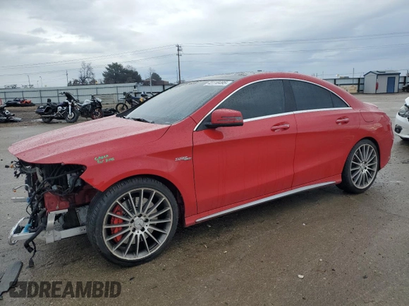 2015 Mercedes-Benz CLA 45 AMG with VIN WDDSJ5CB0FN204556, listed as a Copart auction lot 43118495 with 70,896 mi miles and Salvage Title. Bid and sale history available at DreamBid. Image 1.