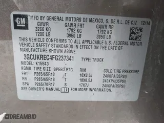 2015 Chevrolet Silverado 1500 LT with VIN 3GCUKREC4FG237341, listed as a IAAI auction lot 41813464 with 108,751 mi miles. Bid and sale history available at carsss.com. Image 9.