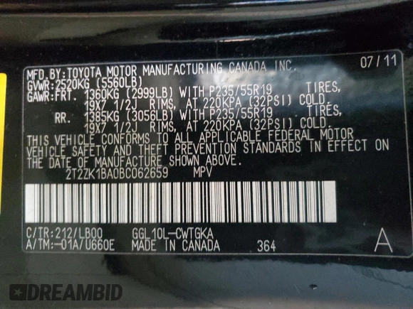 2011 Lexus RX 350 z VIN 2T2ZK1BA0BC062659, wystawiony jako Copart lot #87705115 z przebiegiem Nie podano mil oraz Nie do naprawy • Non repairable. Historia ofert i sprzedaży dostępna na DreamBid. Obrazek 14.