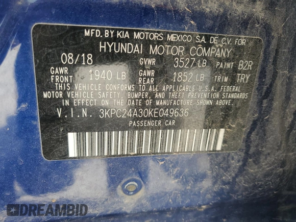 2019 Hyundai Accent SE with VIN 3KPC24A30KE049636, listed as a Copart auction lot 53472395 with 173,424 mi miles and Salvage Title. Bid and sale history available at carsss.com. Image 12.