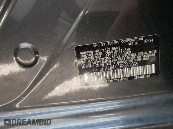 2024 Subaru Impreza Sport with VIN JF1GUAFC1R8352065, listed as a Copart auction lot 69007944 with 7,395 mi miles and Salvage Title. Bid and sale history available at carsss.com. Image 12.