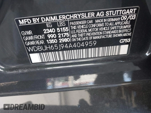 2004 Mercedes-Benz E 320 with VIN WDBUH65J94A404959, listed as a IAAI auction lot 41861247 with 223,466 mi miles and . Bid and sale history available at DreamBid. Image 9.