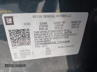 2020 Cadillac XT5 Luxury FWD z VIN 1GYKNAR45LZ224459, wystawiony jako IAAI lot #42295055 z przebiegiem 69 751 mil mil oraz . Historia ofert i sprzedaży dostępna na DreamBid. Obrazek 9.
