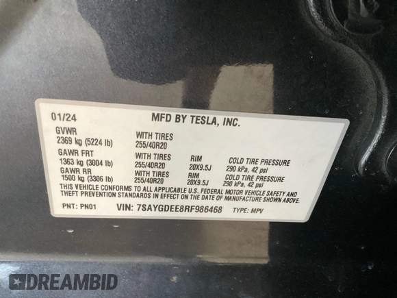 2024 Tesla Model Y Long Range z VIN 7SAYGDEE8RF986468, wystawiony jako IAAI lot #42150514 z przebiegiem 11 353 mil mil oraz . Historia ofert i sprzedaży dostępna na DreamBid. Obrazek 1.