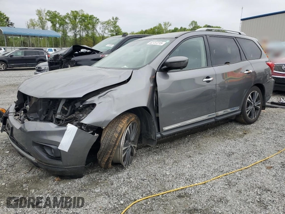2019 Nissan Pathfinder Platinum with VIN 5N1DR2MM6KC651274, listed as a Copart auction lot 52737215 with 37,459 mi miles and Salvage title. Bid and sale history available at DreamBid. Image 1.