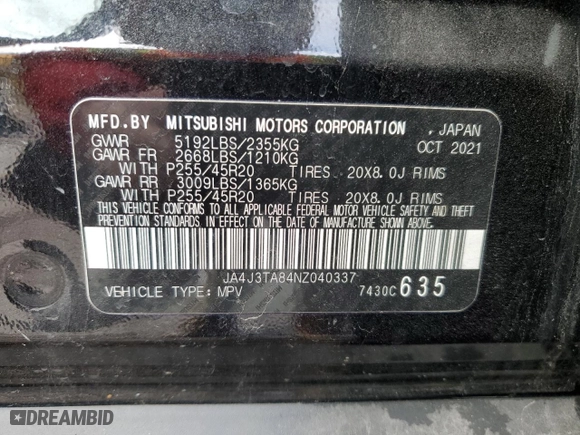 2022 Mitsubishi Outlander ES with VIN JA4J3TA84NZ040337, listed as a Copart auction lot 89355815 with 96,775 mi miles and Salvage Title. Bid and sale history available at carsss.com. Image 15.