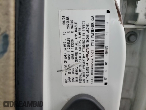 2006 Acura TL with VIN 19UUA66256A077526, listed as a Copart auction lot 51326655 with 161,765 mi miles and Salvage Title. Bid and sale history available at carsss.com. Image 12.