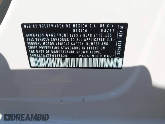 2014 Volkswagen Jetta TDI w/Premium/Nav with VIN 3VWLL7AJXEM366828, listed as a IAAI auction lot 42392563 with 132,924 mi miles and . Bid and sale history available at DreamBid. Image 9.
