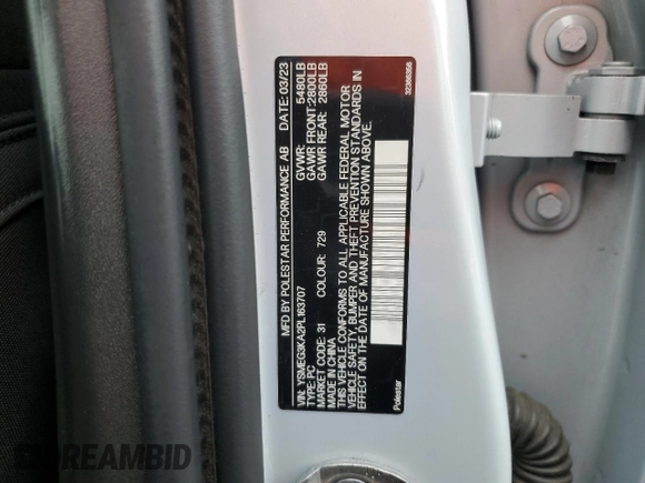2023 Polestar 2 z VIN YSMEG3KA2PL163707, wystawiony jako Copart lot #55173755 z przebiegiem 50 332 mil mil oraz Czysty tytuł • Clean title. Historia ofert i sprzedaży dostępna na DreamBid. Obrazek 12.