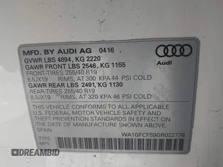 2016 Audi Q3 Prestige with VIN WA1GFCFS9GR022778, listed as a IAAI auction lot 41986610 with 14,508 mi miles. Bid and sale history available at carsss.com. Image 9.