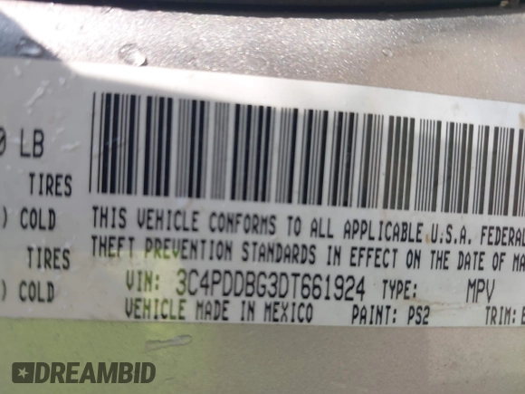 2013 Dodge Journey SXT with VIN 3C4PDDBG3DT661924, listed as a IAAI auction lot 42430211 with Not provided miles and . Bid and sale history available at DreamBid. Image 9.
