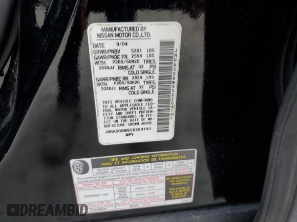 2005 Infiniti FX35 with VIN JNRAS08W95X204141, listed as a Copart auction lot 75446294 with 0 mi miles and Salvage Title. Bid and sale history available at carsss.com. Image 13.