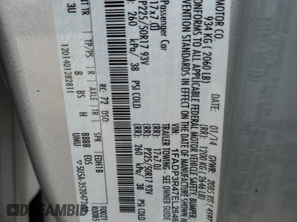 2014 Ford Focus Electric with VIN 1FADP3R47EL264610, listed as a Copart auction lot 45045465 with 94,080 mi miles and Clean title. Bid and sale history available at DreamBid. Image 12.