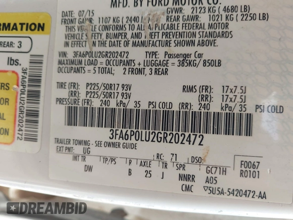 2016 Ford Fusion SE Hybrid z VIN 3FA6P0LU2GR202472, wystawiony jako IAAI lot #42637403 z przebiegiem Nie podano mil oraz . Historia ofert i sprzedaży dostępna na DreamBid. Obrazek 9.