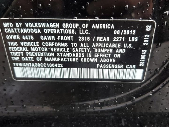 2012 Volkswagen Passat S w/Appearance with VIN 1VWAH7A30CC100422, listed as a Copart auction lot 47727135 with 167,598 mi miles and Salvage Title. Bid and sale history available at carsss.com. Image 12.