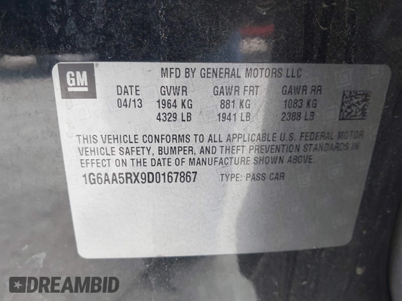 2013 Cadillac ATS z VIN 1G6AA5RX9D0167867, wystawiony jako IAAI lot #41945699 z przebiegiem 166 040 mil mil oraz . Historia ofert i sprzedaży dostępna na DreamBid. Obrazek 9.