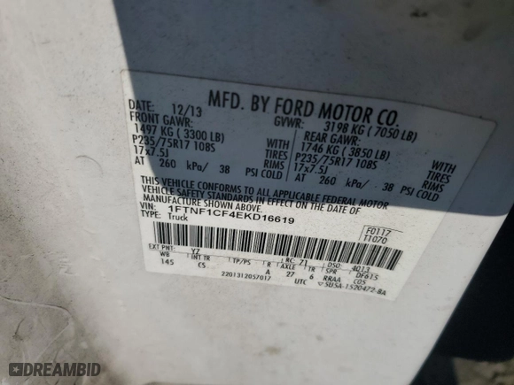 2014 Ford F-150 XL with VIN 1FTNF1CF4EKD16619, listed as a Copart auction lot 87113194 with 0 mi miles and Salvage Title. Bid and sale history available at carsss.com. Image 13.